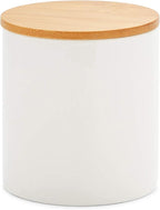 Farmlyn Creek Set of 3 White Ceramic Canisters with Airtight Wooden Bmaboo Lids - Kitchen Counter Containers - Food Storage Jars for Storing Sugar, Coffee, Snacks and Other Dry Goods (3 Sizes)