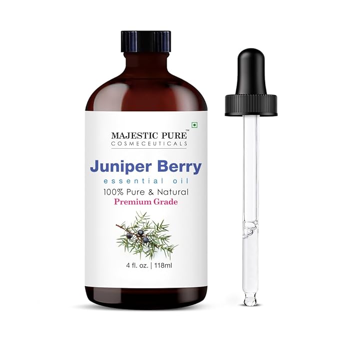 Majestic Pure Juniper Essential Oil with Glass Dropper - Huge 4 Fl Oz - 100% Pure and Natural Juniper Oil - Premium Grade Essential Oils for Diffuser, Aromatherapy, Soap and Candle Making