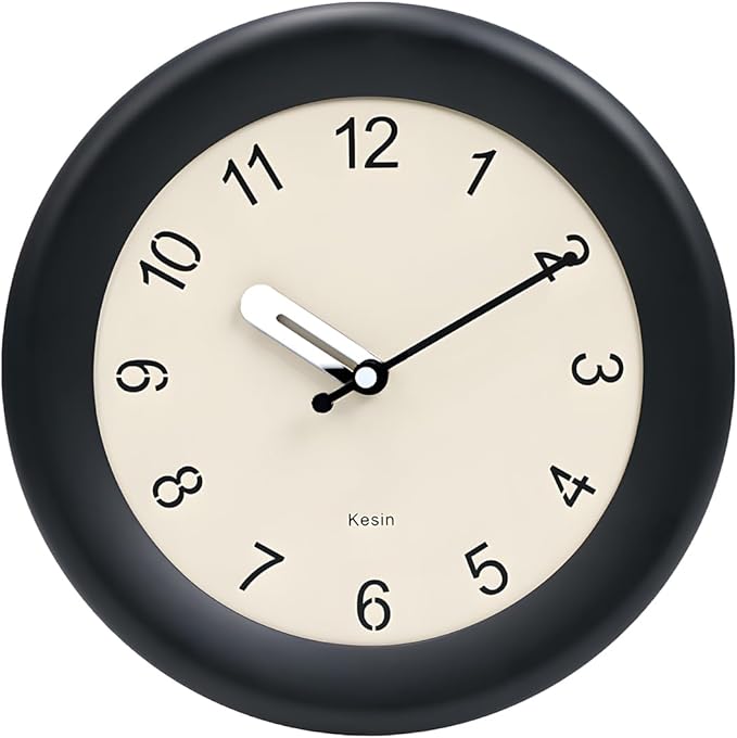 Kesin Wooden Wall Clock 12 Inch Silent Non Ticking Wall Clocks Battery Operated Simple Modern Small Analog Clocks Decorative for Kitchen, Living Room, Home,Bedroom, Office (Black)