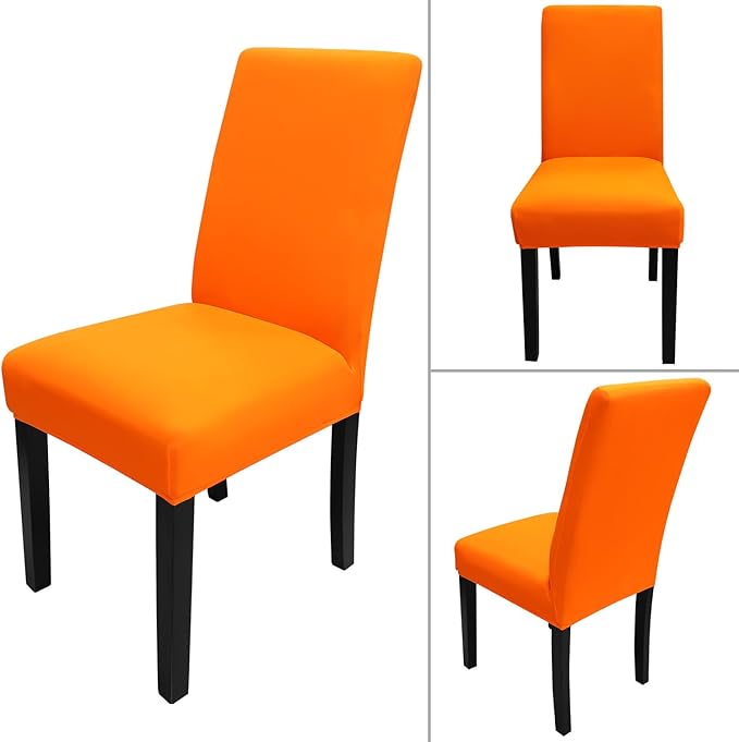 JQinHome Dining Chair Slipcover, High Stretch Removable Washable Chair Seat Protector Cover Set of 6,Chair Covers for Halloween Dining Room, Kitchen,Home Party,Wedding Ceremony(Orange, 6PC)