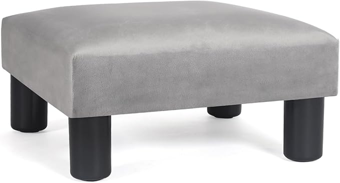 Joveco 15'' Small Foot Rest Stool Ottoman- Upholstered Footstool and Ottomans Small Footrest for High Beds- Lightweight and Portable, Light Gray