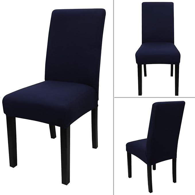 JQinHome 6 Pcs Dining Chair Slipcover,High Stretch Removable Washable Chair Seat Protector Cover for Home Party Hotel Wedding Ceremony (Navy Blue)
