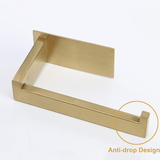Toilet Paper Holder, Self Adhesive Tissue Holder Stainless Steel Rustproof Paper Roll Holder, No Drilling Easy to Install, Toilet Paper Rack Suitable for Office, Bathroom (Brushed Gold)