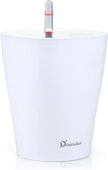 Dexceder 6x7 Self Watering Planter Indoor Outdoor, High Gloss Table Flower Plant Pot with Water Level Indicator (White)