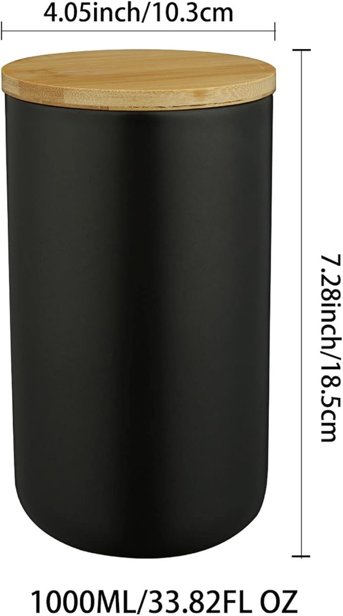 Ceramic Food Storage Jar Canister Modern Design Food Canisters with Airtight Seal Bamboo Lid, Loose Tea Coffee Spice Nuts Snacks Storage Jar Canister (Black 33.81oz/1000ml)