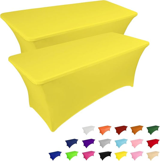 IVAPUPU 2 Pack 4FT Table Cloth for Rectangular Fitted Events Stretch Yellow Table Covers Washable Cover Spandex Tablecloth Protector for Party, Wedding, Cocktail, Banquet, Festival