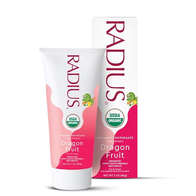 RADIUS USDA Organic Kids Toothpaste 3oz Non Toxic Chemical-Free Gluten-Free Designed to Improve Gum Health for Children's 6 Months and Up - Dragon Fruit - Pack of 6