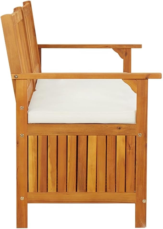 vidaXL Patio Storage Bench 58.3" - Solid Acacia Wood with Cream White Cushion - Versatile Wooden Bench for Indoor and Outdoor Use - with Ample Storage Space