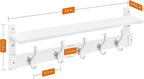 Homode Coat Rack With Wall Shelf, 29" Wooden Entryway Floating Shelf With Hooks Underneath, Hanging Coat Hanger for Bathroom, Living Room, Bedroom, Hallway, White