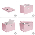 PRANDOM Foldable Storage Bins with Lids [5-Pack] Leather Fabric Collapsible Storage Boxes Organizer Containers Baskets Cube with Cover for Bedroom Closet Office Nursery Pink (14.9x10.8x10)