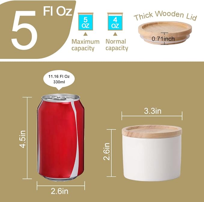 Sweejar Kitchen Canisters Ceramic Food Storage Jar, Stackable Containers with Airtight Seal Wooden Lid for Serving Ground Coffee, Tea, Sugar, Spice and More - 5 Fl Oz(Gray)