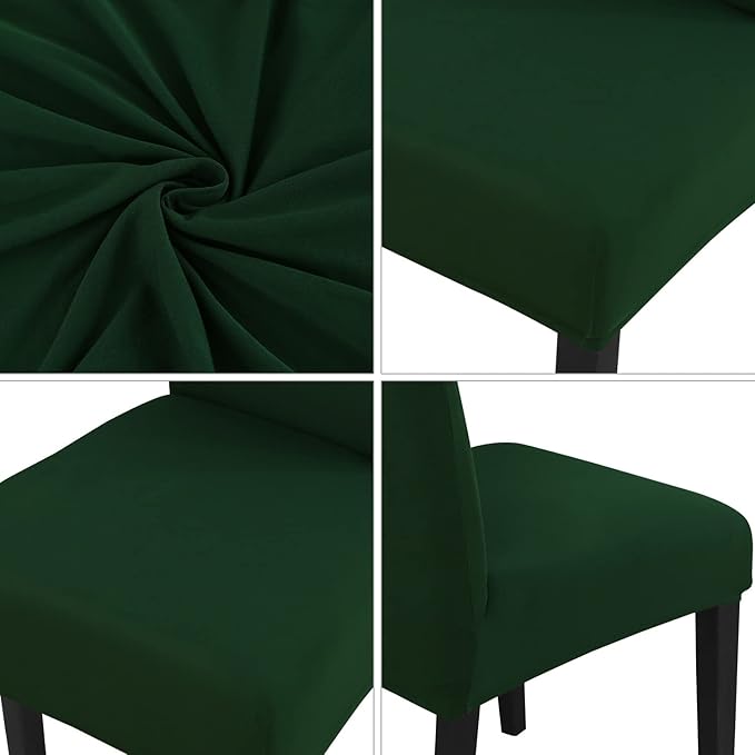 JQinHome Chair Covers for Dining Chairs, High Stretch Removable Washable Chair Protector Cover Set of 6, Chair Slipcovers for Dining Room, Kitchen,Home Party,Wedding Ceremony(Hunter Green, 6PC)