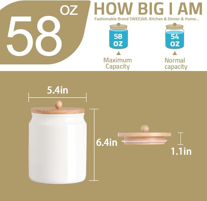 Sweejar Ceramic Kitchen Canisters, 58 FLOZ Porcelain Food Storage Jar with Airtight Seal Wooden Lid, Home Container Serving for Coffee Beans, Tea-leave, Sugar, Salt and More, Tool Bucket (Black)