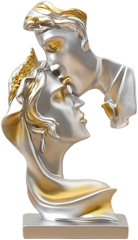 Couples Kiss Sculpture,Abstract Art Couple Sculpture Home Furnishing Resin Statue Decoration Romantic Statue Used for Home Decoration, Wedding, Gift.Silver