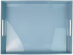 Light Blue Decorative Tray, Rectangular Large Serving Tray with Handles, Plastic Coffee Table Tray for Ottoman, Living Room, Kitchen Tabletop, 15.7” x 11.8” x1.6”