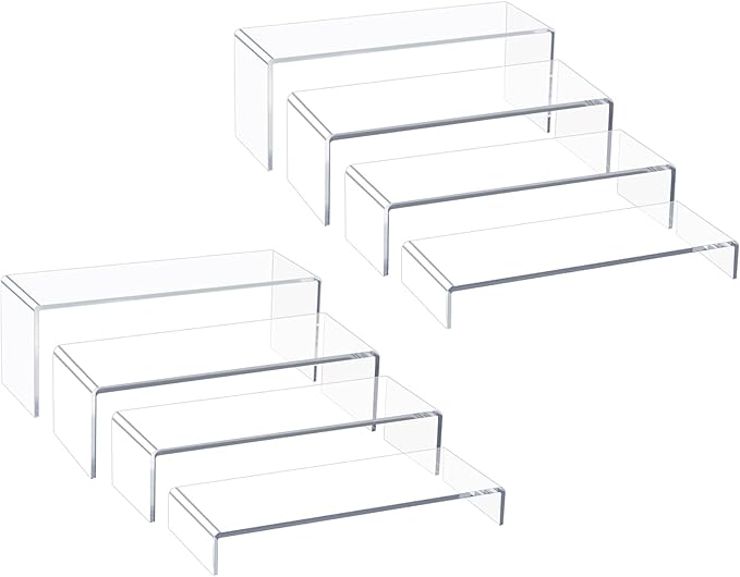 Acrylic Display Risers,12'' Large Display Stands, Thickened to 0.2''(5mm) Stackable Acrylic Shelves for Perfume Display, Clear Risers for Cupcake Stand,Pop Figurines,Tumbler,Food (Clear, 8PCS)