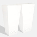 Worth Garden 28" H. Large Metal Glazed Planter Set of 2, Modern Glossy Finish White Tall Square Tapered Steel Flower Plant Pots for Indoor & Outdoor Use - Insert Plate with Drain Holes, Air Vents