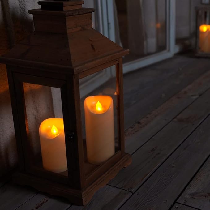 Homemory 3"x7" Outdoor Waterproof Flameless Candles with Timers and Remote Control, Battery Operated Candles, LED Plastic Candles, Ivory, Set of 3