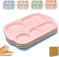 12 Inch Divided Plates4 PCS - Reusable Unbreakable Wheat Straw Plates, Dinnerware Lunch Tray Plates Tableware for Kitchen, Picky Eaters, Campers and Portion Control (Blush)