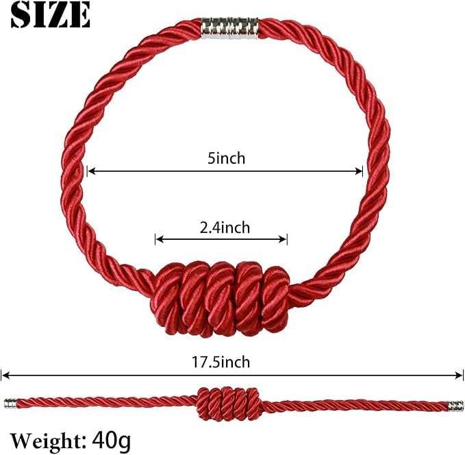 Fenghuangwu 2Pack Magnetic Curtain Tiebacks – Bohemian Style Handmade Woven Tie-Backs for Drapes,Elegant Exquisite Knot Holdbacks,Outdoor Boho & Modern Home Decor -Red