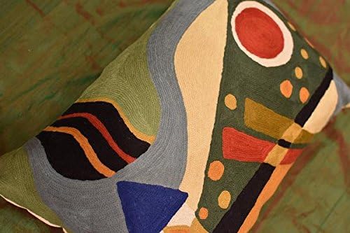 Lumbar Kandinsky Pillow Cover | Green Abstract Pillows | Modern Chair Cushion | Farmhouse Cushions | Handmade Wool Size 14x20