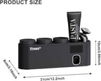 Toothbrush Sanitizer, Self Adhesive Toothbrush Holder with 3 Cups, Automatic Toothpaste Squeezer Dispenser Bathroom Accessories Set (Black)