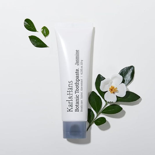 Karl&Hans Botanic Jasmine Toothpaste with Fluoride - Natural, Delicate Jasmine Mint Flavor with Rosemary and Green Tea Extracts for Fresh Breath Care and Gum Health, 4.23 oz