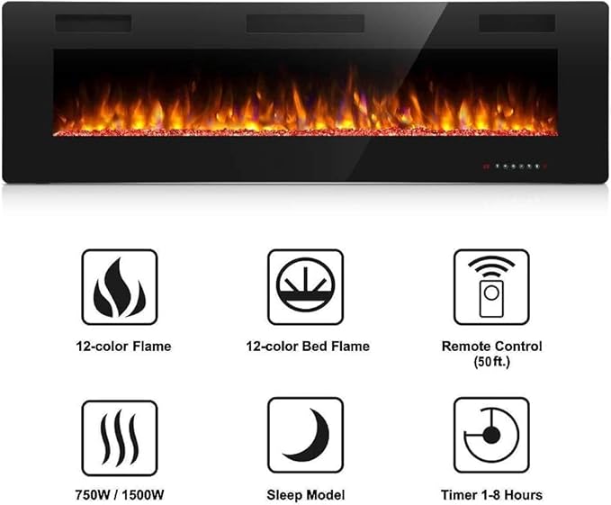 Antarctic Star 42 Inch Electric Fireplace in-Wall Recessed and Wall Mounted, Fireplace Heater and Linear Fireplace with Multicolor Flame, Timer, 750/1500W Control by Touch Panel & Remote