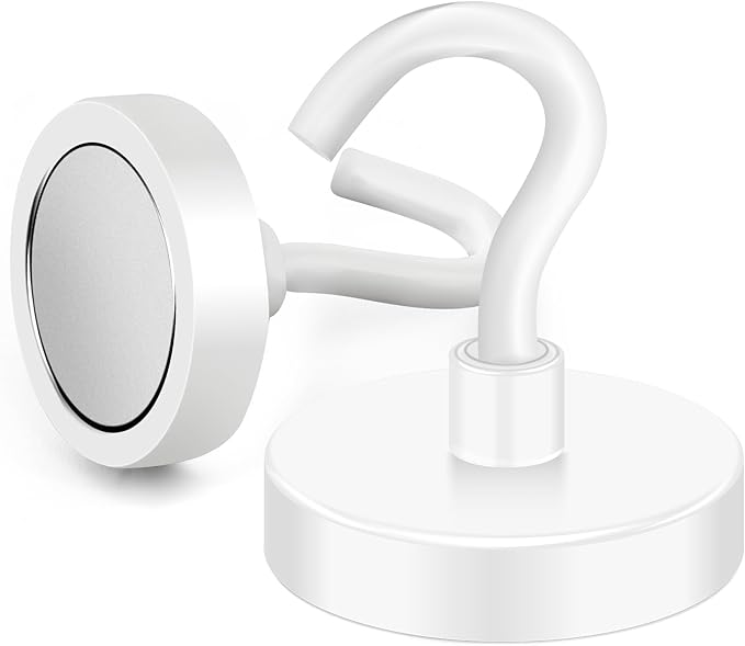 MIKEDE Strong Magnetic Hooks, 110Lbs Heavy Duty Magnetic Hooks for Cruise, Neodymium Earth Magnets with Hooks for Hanging, Super Metal Magnetic Hanger for Grill, Storage (White,10 Pack)