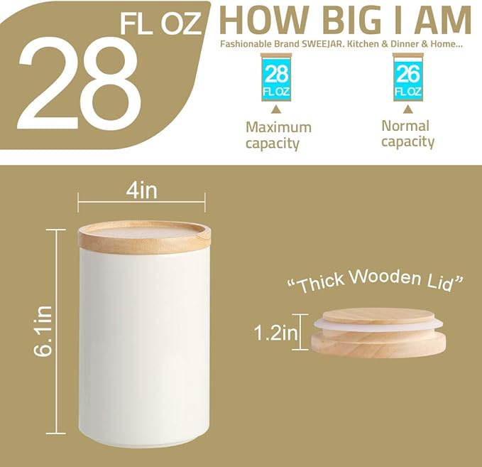 Sweejar Kitchen Canisters Ceramic Food Storage Jar, Stackable Containers with Airtight Seal Wooden Lid for Serving Ground Coffee, Tea, Sugar, Salt and More - 28 Fl Oz (Red)