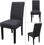 JQinHome Dining Room Chair Covers Set of 8, High Stretch Chair Slipcover Removable Washable Chair Seat Protector Cover for Home Party Hotel Wedding Ceremony (Grey)