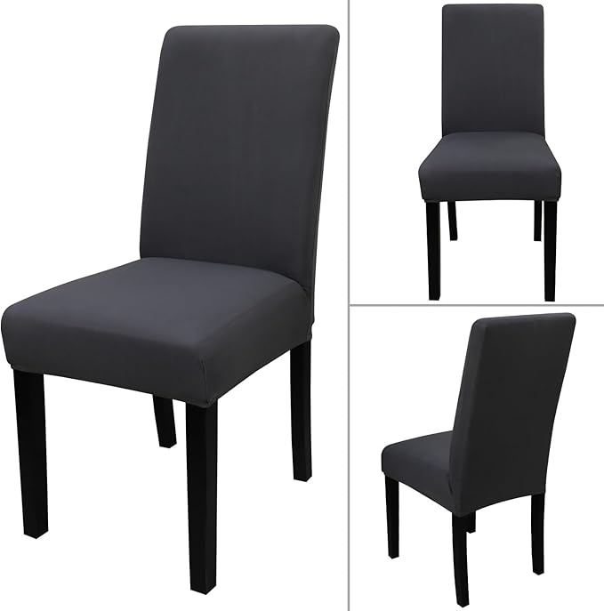 JQinHome 6 Pcs Dining Chair Slipcover,High Stretch Removable Washable Chair Seat Protector Cover for Home Party Hotel Wedding Ceremony (Grey)