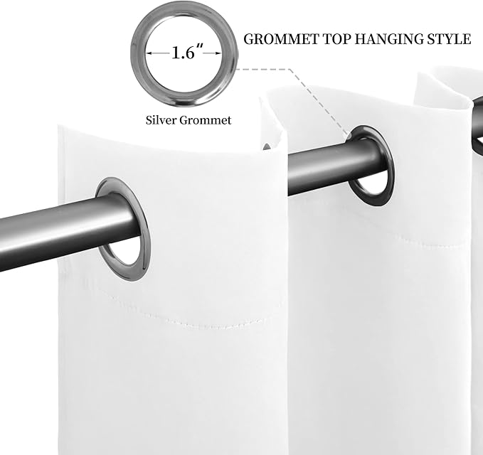 Easy-Going Blackout Curtains for Bedroom, Solid Thermal Insulated Grommet and Noise Reduction Window Drapes, Room Darkening Curtains for Living Room, 2 Panels (52x108 in,White)