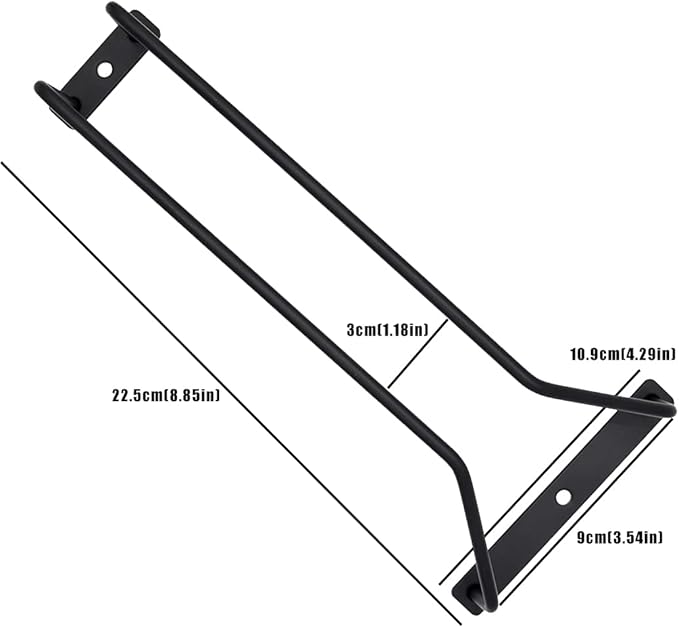 8.8-Inch Wine Glass Rack - Under Cabinet Stemware Wine Glass Holder Glasses Storage Hanger Metal Organizer for Bar Kitchen Black (1 Rows, 3 Pack)