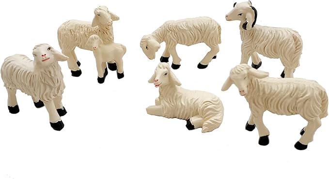 Miniature Garden Figurines Set of 6 Sheep Statues - Outdoor Decor Art for Fall Winter - Patio, Lawn, Yard Decoration - Housewarming Gift (Sheep)