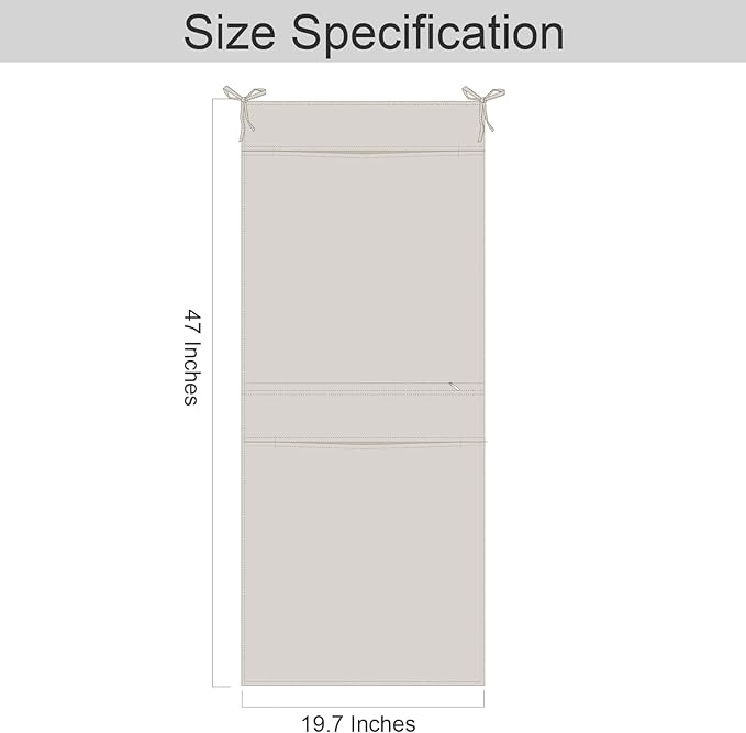 100% Linen Hanging Laundry Bag with 2 Compartments, Over the Door Laundry Hamper, Dirty Clothes Space Saving Organizer 19.7 x 47 Inches, Linen