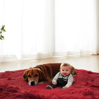 AMTOVO Faux Fur Sheepskin Rug for Living Room, 4 x 6 ft Burgundy Fluffy Area Rug for Bedroom, Playroom, Luxury Room Decor, Rectangle