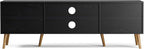 TV Stand for TVs up to 65'', Entertainment Center with Rattan Door, Shelves & 2 Cabinets, Boho Media TV Console for Living Room, Bedroom, Black