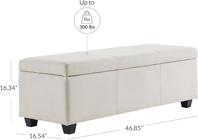BELLEZE 47 Inch Storage Ottoman, Linen Storage Bench for Bedroom, Living Room, Entryway, Hallway, Foot Rest, Support 300lbs - Beige