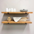 Rustic Shelves with J-Brackets Set of 2, Industrial Shelf, Kitchen Shelves, Solid Wood, Decorative Wall Storage, Heavy Duty, URBANDI (Brown, 36Wx12D)