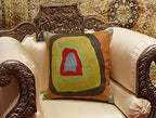 Kandinsky Abstract Pillow Cover - Colorful Modern Throw Pillowcase Chair Cushion Contemporary Farmhouse Sofa Pillowsham Handembroidered Wool Size 18x18