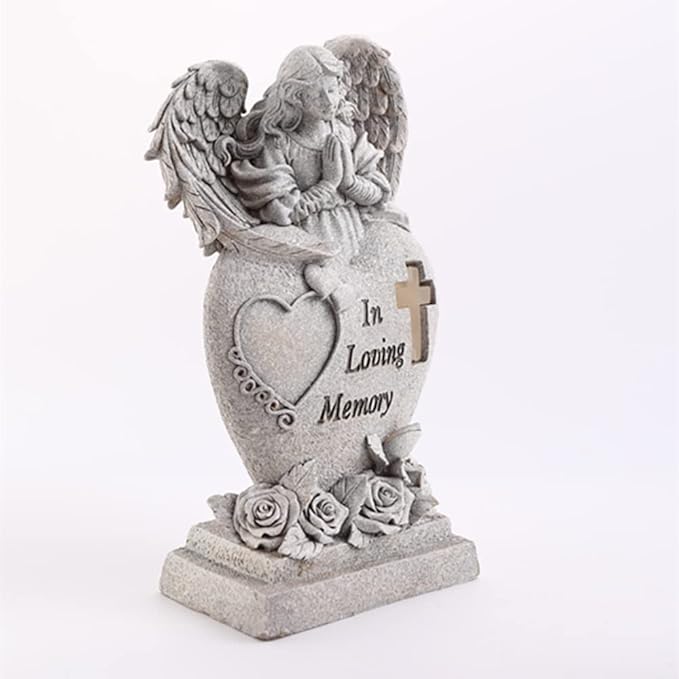 Garden Angel Statue with Cross Solar LED Light, Memorial Gifts for Loved Ones, Cemetery Grave Decorations