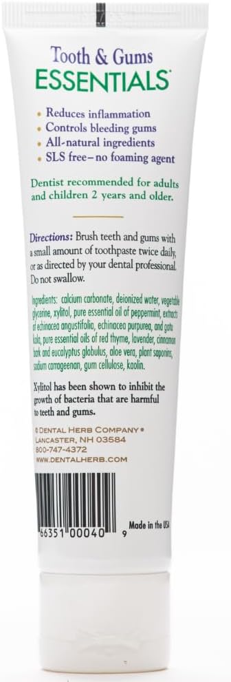 Dental Herb Company - Essentials Toothpaste - Truly Natural Fluoride-Free and SLS-Free - Superior Defense Against Bleeding and Irritated Gums, Dry Mouth, and Mouth sores. (4 oz.)