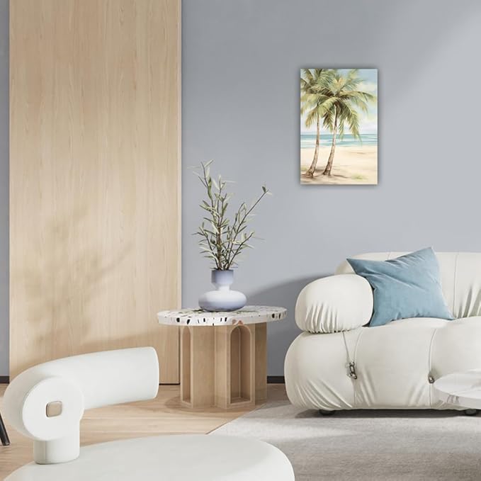 LURENCZH Tropical Beach Canvas Wall Art Seaside Palm Tree Picture Wall Decor Ocean Scenery Painting Prints for Bathroom Decor Framed(Beach-2,28.00" x 42.00")