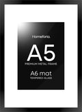 Homeforia A5 Picture Frame Black, High End Metal 5.8x8.3 Frames Matted to 4.1x5.8 Print, A5 Photo Frame with Mat A6, 5.8 x 8.3 Poster Frame, 8.3x5.8 Display Frames, Tempered Glass, Wall Kit, Set of 1