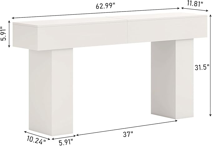 63 Inch Long Console Table for Entryway, Farmhouse Wood Rectangular Sofa Table Behind Couch Table, Narrow Entryway Table for Living Room, Entrance, Hallway, Foyer, Easy Assembly (Classic White)