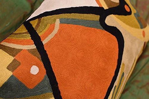 Lumbar Modern Pillow Cover - Kandinsky in Flow Burnt Orange Abstract Farmhouse Pillowcase Modern Chair Cushion Contemporary Outdoor Cushions Hand Embroidered Wool Size 14x20