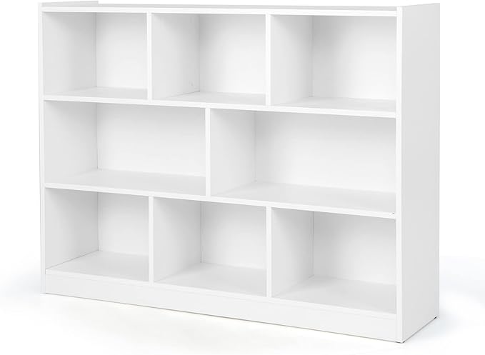 Tangkula 8-Cube Bookcase, Wood 3 Tier Open Storage Bookshelf, Modern Multipurpose Display Cabinet for Living Room, Study, Reading Nook, 48 x 12.5 x 36.5 Inch, White