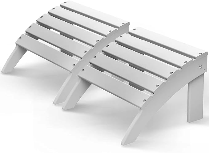 GREENVINES Adirondack-Ottoman | Set of 2 | HDPE Plastic | Outdoor Footrest | All Weather | Foot Rest | Foot Stool | White | for Adirondack Chair | for Patio Backyard Pool