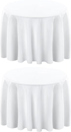Surmente 132 inch Round Tablecloths -2 Pack White Round Table Cloths, Polyester Fabric Table Covers for Wedding, Party, Banquet, or Restaurant